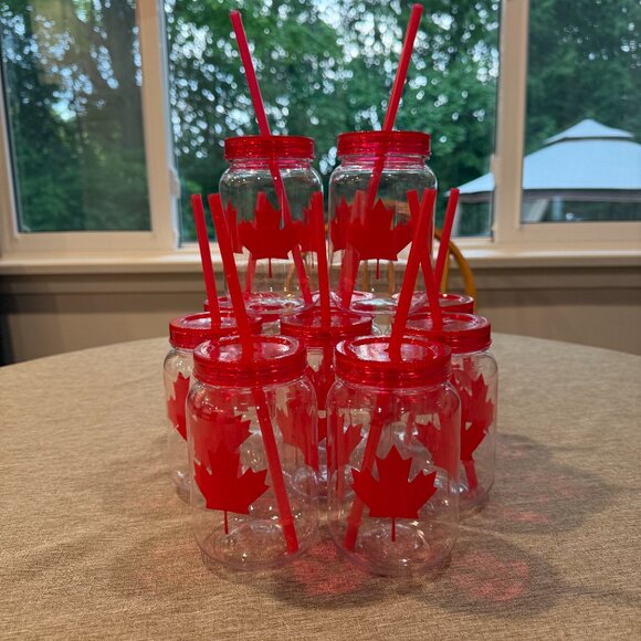 Maple Leaf Reusable 18oz Plastic Cups with Lids and Straws - 10 units - Picture 1 of 6